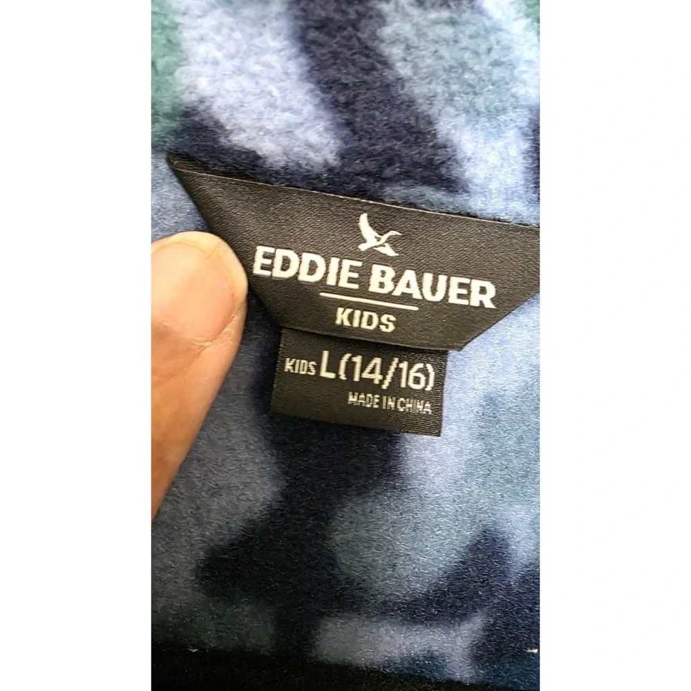 Eddie Bauer Kids 3 in 1Navy & Light Blue Hooded Jacket Camo Fleece Lining Size L